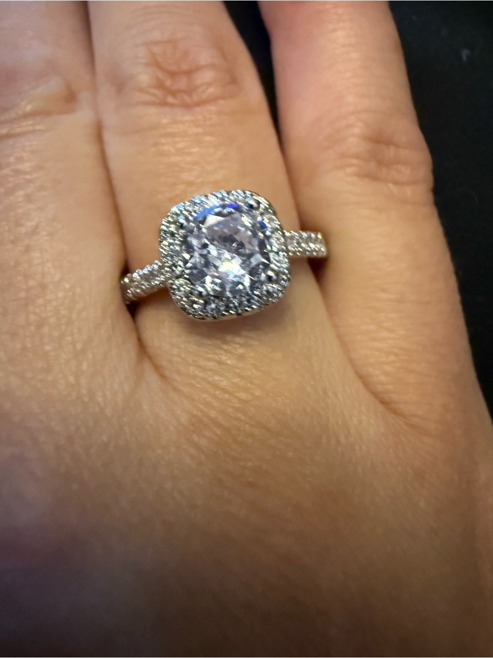 Sterling Silver Halo Cushion-Cut CZ Engagement Ring - White